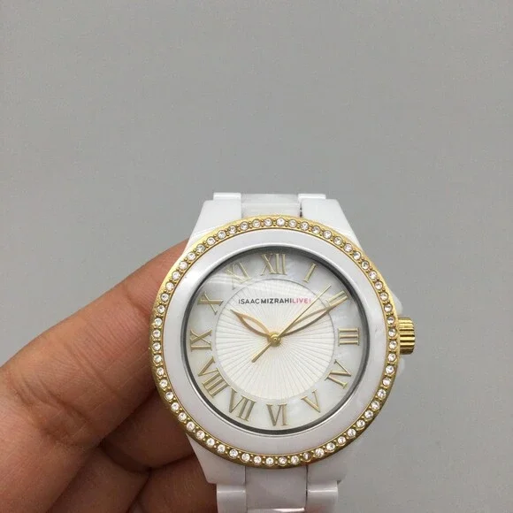 Isaac Mizrahi Live Womens Watch 36mm White Dial Crystals New Battery 6.75" - Picture 7 of 14